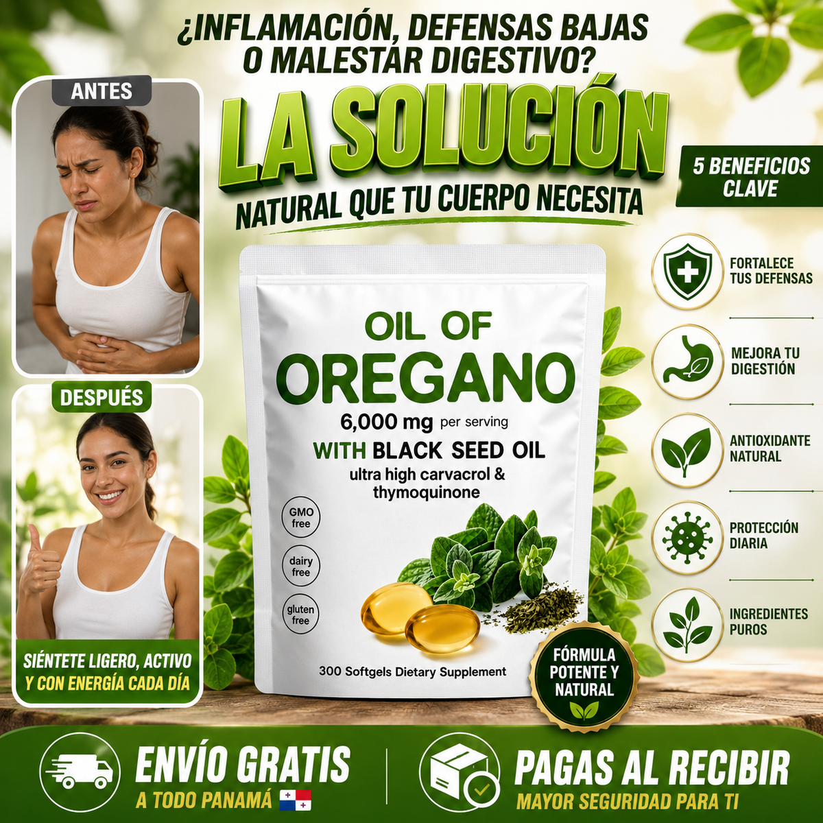 Aceite de Orégano 300 Capsulas Blanco
