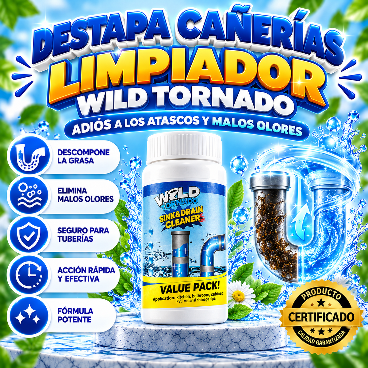 Destapa Cañerías Limpiador Wild Tornado